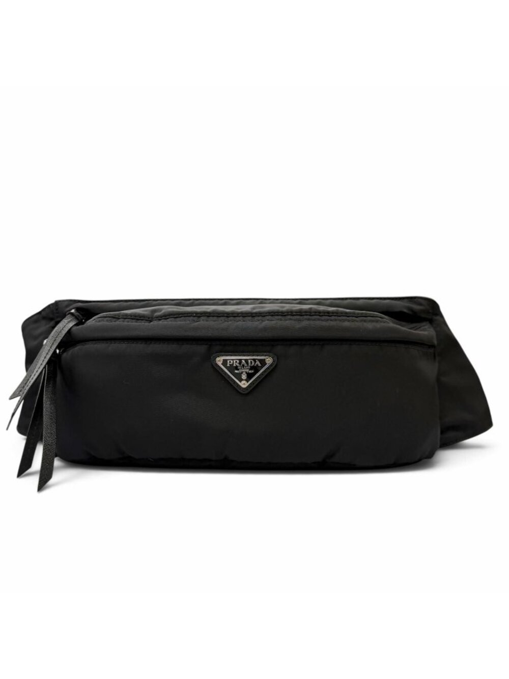 Prada Nylon Leather Triangle Logo Plate Belt Bag Black
